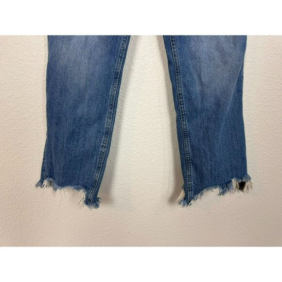 We The Free Jeans Women's The Maggie Size 28 Raw Hem Button Fly Crop Blue Denim - Picture 5 of 9